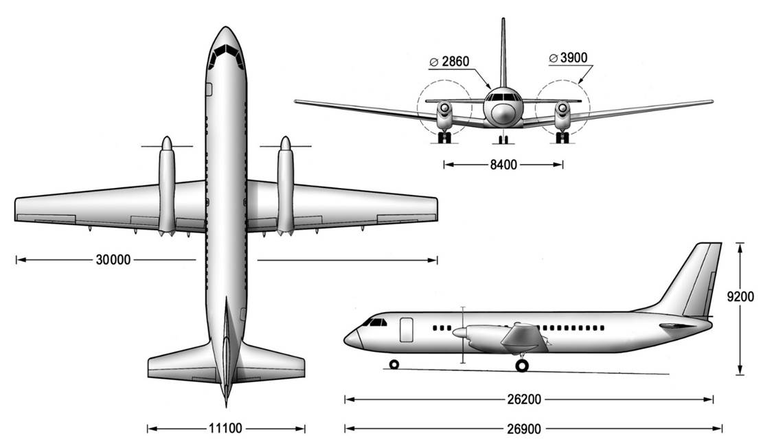 Длина самолета ил. Ил 114 габариты. Компоновочная схема самолета ил 114. Ил-114 схема. Ил 114 чертеж.