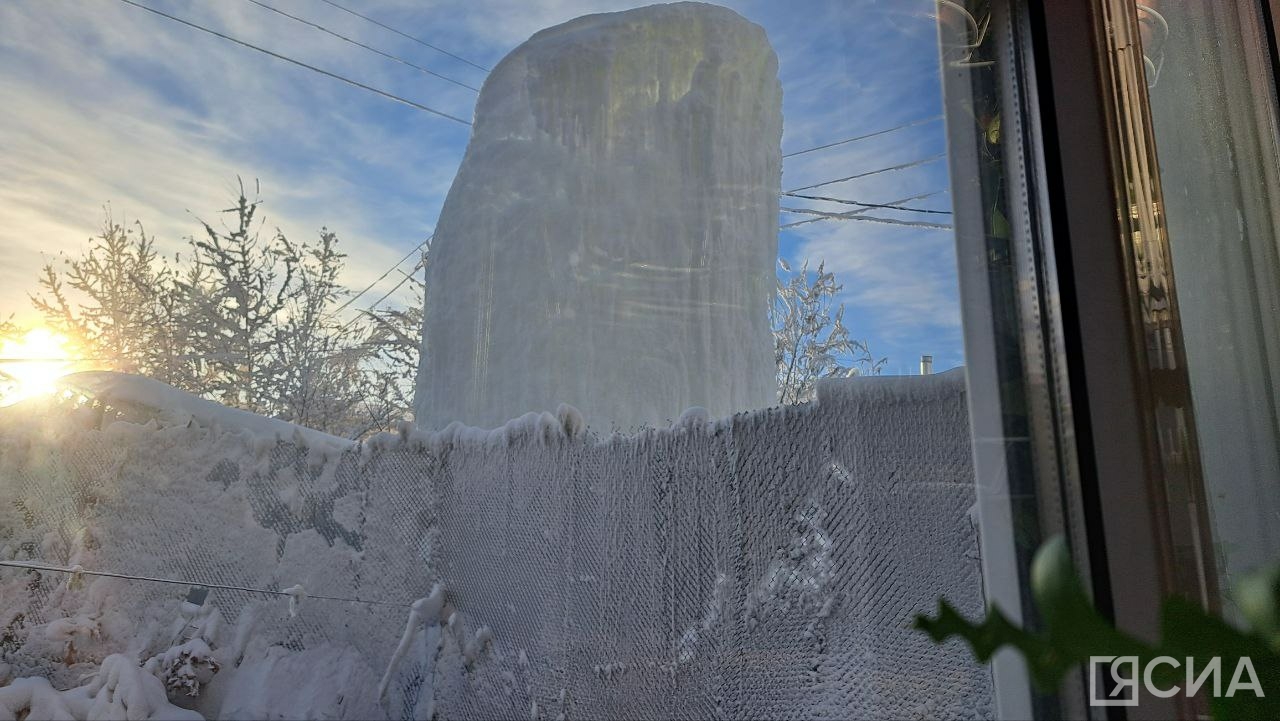 Вид из окна первой квартиры на ледяной нарост