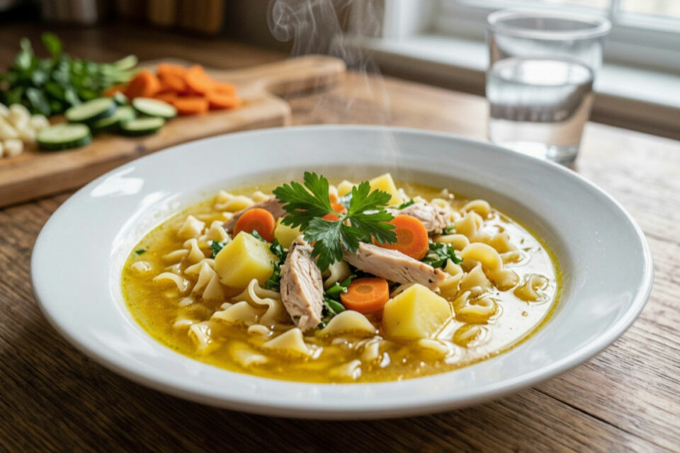 Куриный суп с домашней лапшой по ГОСТу: согревающий вкус из детства